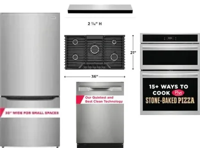 5 Piece Package Includes Refrigerator, Cooktop, Wall Oven, Hood And Dishwasher