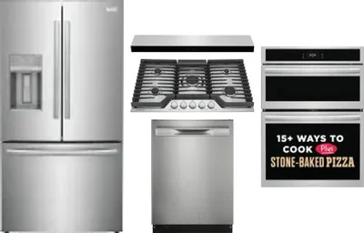 5 Piece Package Includes Refrigerator, Cooktop, Wall Oven, Hood And Dishwasher