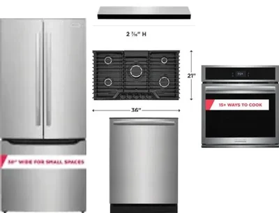 5 Piece Package Includes Refrigerator, Cooktop, Wall Oven, Hood And Dishwasher