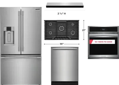 5 Piece Package Includes Refrigerator, Cooktop, Wall Oven, Hood And Dishwasher