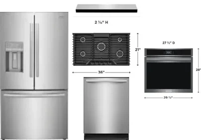 5 Piece Package Includes Refrigerator, Cooktop, Wall Oven, Hood And Dishwasher