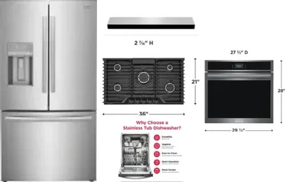 5 Piece Package Includes Refrigerator, Cooktop, Wall Oven, Hood And Dishwasher