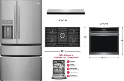 5 Piece Package Includes Refrigerator, Cooktop, Wall Oven, Hood And Dishwasher
