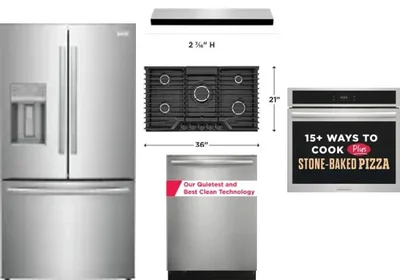 5 Piece Package Includes Refrigerator, Cooktop, Wall Oven, Hood And Dishwasher