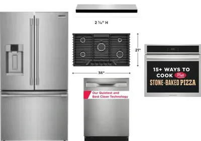 5 Piece Package Includes Refrigerator, Cooktop, Wall Oven, Hood And Dishwasher