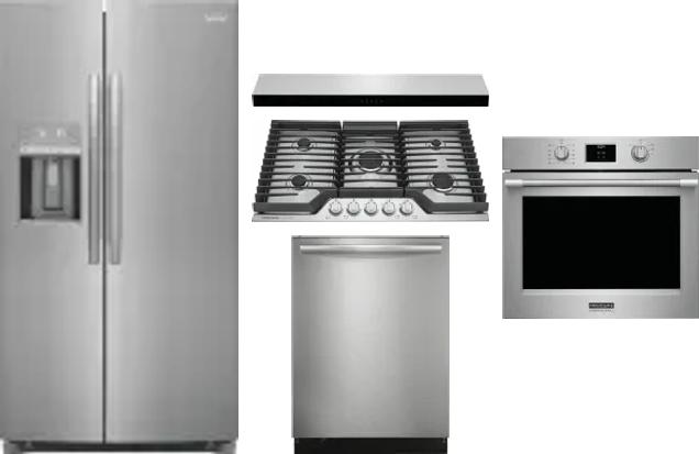 5 Piece Package Includes Refrigerator, Cooktop, Wall Oven, Hood And Dishwasher