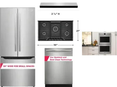 5 Piece Package Includes Refrigerator, Cooktop, Wall Oven, Hood And Dishwasher