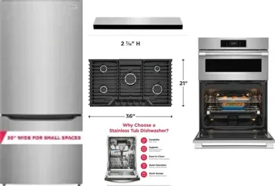 5 Piece Package Includes Refrigerator, Cooktop, Wall Oven, Hood And Dishwasher