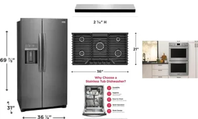 5 Piece Package Includes Refrigerator, Cooktop, Wall Oven, Hood And Dishwasher