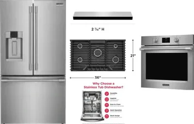 5 Piece Package Includes Refrigerator, Cooktop, Wall Oven, Hood And Dishwasher