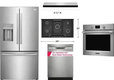 5 Piece Package Includes Refrigerator, Cooktop, Wall Oven, Hood And Dishwasher