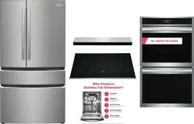 5 Piece Package Includes Refrigerator, Cooktop, Wall Oven, Hood And Dishwasher