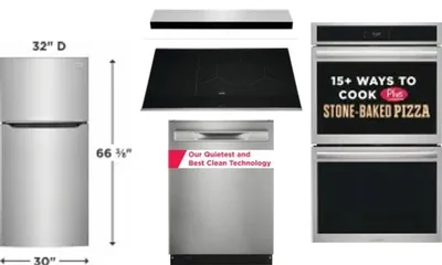 5 Piece Package Includes Refrigerator, Cooktop, Wall Oven, Hood And Dishwasher