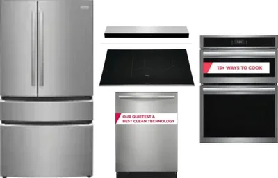 5 Piece Package Includes Refrigerator, Cooktop, Wall Oven, Hood And Dishwasher