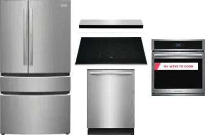 5 Piece Package Includes Refrigerator, Cooktop, Wall Oven, Hood And Dishwasher