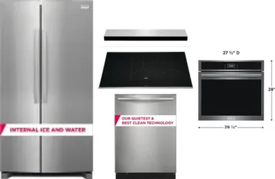 5 Piece Package Includes Refrigerator, Cooktop, Wall Oven, Hood And Dishwasher
