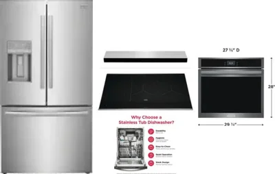 5 Piece Package Includes Refrigerator, Cooktop, Wall Oven, Hood And Dishwasher