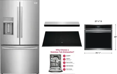 5 Piece Package Includes Refrigerator, Cooktop, Wall Oven, Hood And Dishwasher