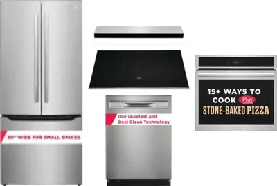 5 Piece Package Includes Refrigerator, Cooktop, Wall Oven, Hood And Dishwasher