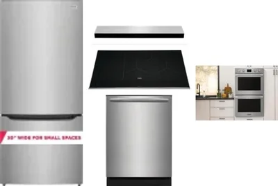 5 Piece Package Includes Refrigerator, Cooktop, Wall Oven, Hood And Dishwasher