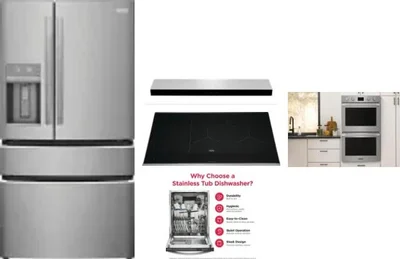 5 Piece Package Includes Refrigerator, Cooktop, Wall Oven, Hood And Dishwasher