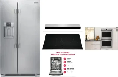 5 Piece Package Includes Refrigerator, Cooktop, Wall Oven, Hood And Dishwasher