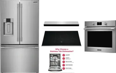 5 Piece Package Includes Refrigerator, Cooktop, Wall Oven, Hood And Dishwasher