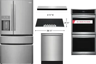 5 Piece Package Includes Refrigerator, Cooktop, Wall Oven, Hood And Dishwasher