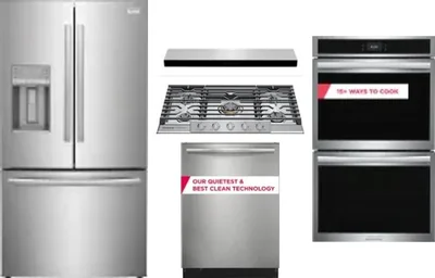 5 Piece Package Includes Refrigerator, Cooktop, Wall Oven, Hood And Dishwasher