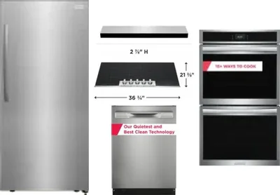 5 Piece Package Includes Refrigerator, Cooktop, Wall Oven, Hood And Dishwasher