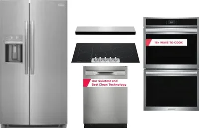 5 Piece Package Includes Refrigerator, Cooktop, Wall Oven, Hood And Dishwasher