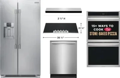5 Piece Package Includes Refrigerator, Cooktop, Wall Oven, Hood And Dishwasher