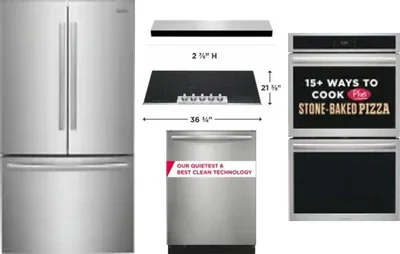 5 Piece Package Includes Refrigerator, Cooktop, Wall Oven, Hood And Dishwasher