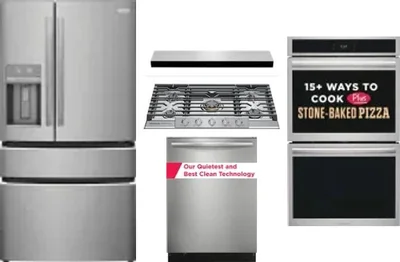 5 Piece Package Includes Refrigerator, Cooktop, Wall Oven, Hood And Dishwasher
