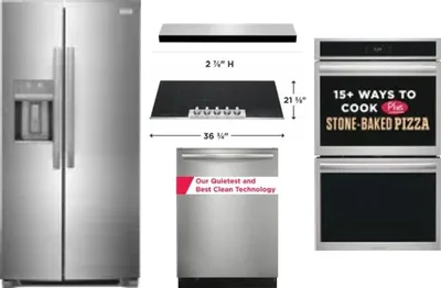 5 Piece Package Includes Refrigerator, Cooktop, Wall Oven, Hood And Dishwasher