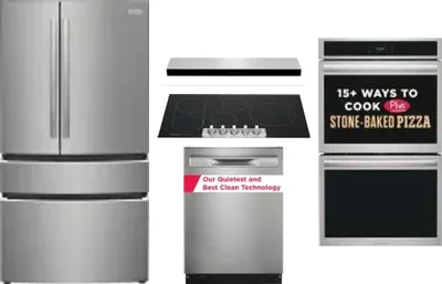 5 Piece Package Includes Refrigerator, Cooktop, Wall Oven, Hood And Dishwasher