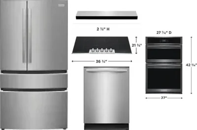 5 Piece Package Includes Refrigerator, Cooktop, Wall Oven, Hood And Dishwasher