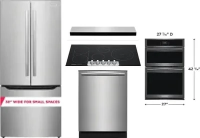5 Piece Package Includes Refrigerator, Cooktop, Wall Oven, Hood And Dishwasher