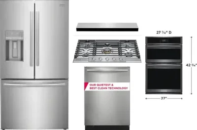 5 Piece Package Includes Refrigerator, Cooktop, Wall Oven, Hood And Dishwasher