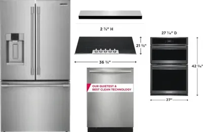 5 Piece Package Includes Refrigerator, Cooktop, Wall Oven, Hood And Dishwasher