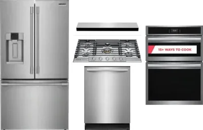 5 Piece Package Includes Refrigerator, Cooktop, Wall Oven, Hood And Dishwasher