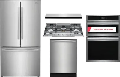 5 Piece Package Includes Refrigerator, Cooktop, Wall Oven, Hood And Dishwasher