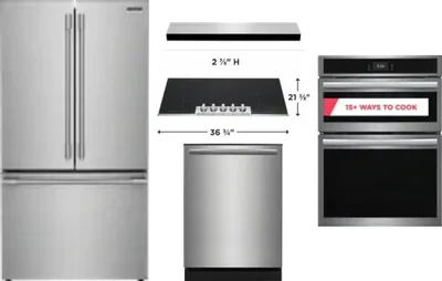 5 Piece Package Includes Refrigerator, Cooktop, Wall Oven, Hood And Dishwasher