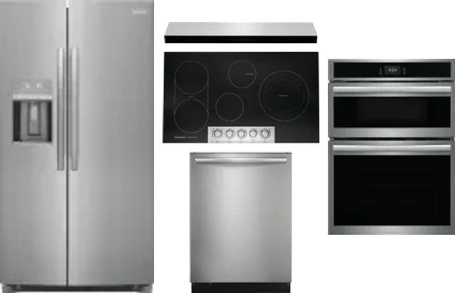 5 Piece Package Includes Refrigerator, Cooktop, Wall Oven, Hood And Dishwasher