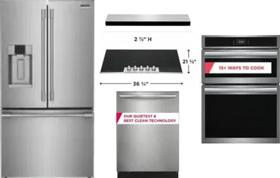 5 Piece Package Includes Refrigerator, Cooktop, Wall Oven, Hood And Dishwasher