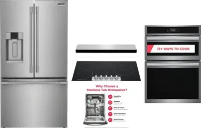 5 Piece Package Includes Refrigerator, Cooktop, Wall Oven, Hood And Dishwasher