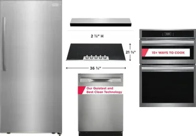 5 Piece Package Includes Refrigerator, Cooktop, Wall Oven, Hood And Dishwasher