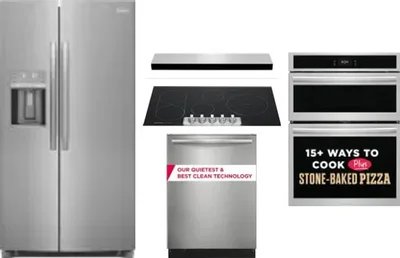 5 Piece Package Includes Refrigerator, Cooktop, Wall Oven, Hood And Dishwasher