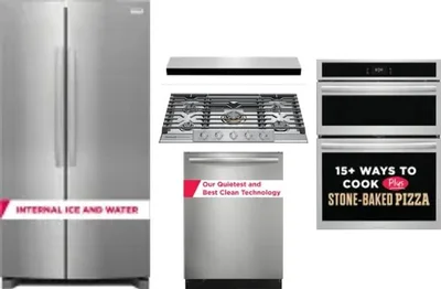5 Piece Package Includes Refrigerator, Cooktop, Wall Oven, Hood And Dishwasher
