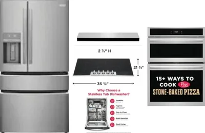 5 Piece Package Includes Refrigerator, Cooktop, Wall Oven, Hood And Dishwasher